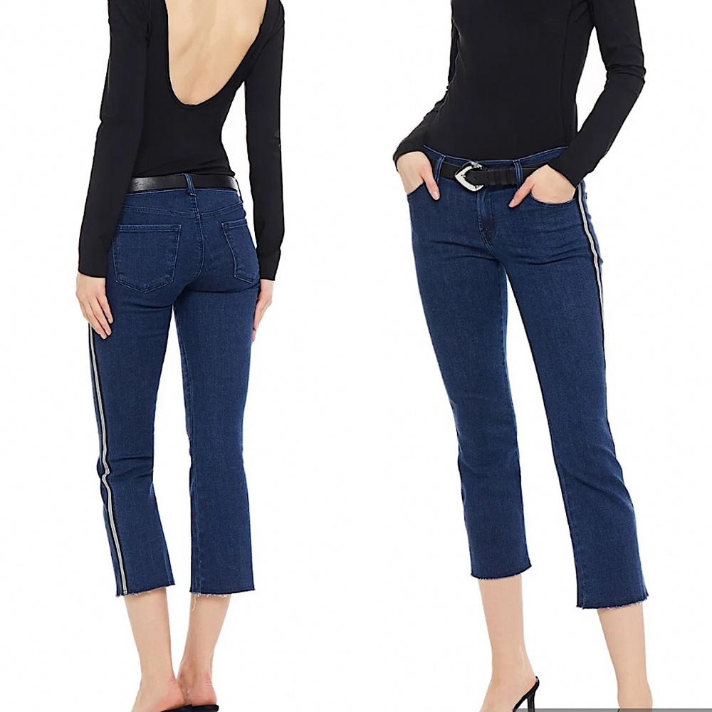 J BRAND Selena Avenue Blue cropped raw hem side stripe jeans size 24